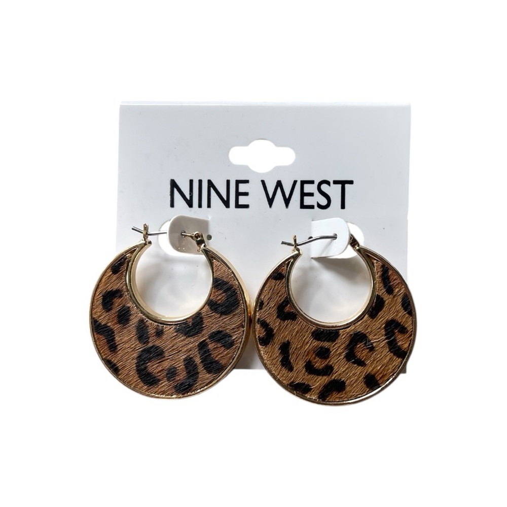 Nine West Animal Print Hoop Earrings - Brown and Black